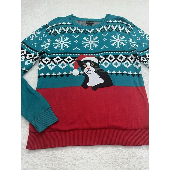 Alex Stevens Mens Medium Fair Isle Kitty Cat Ugly Christmas Sweater Holiday Xmas - Picture 4 of 7